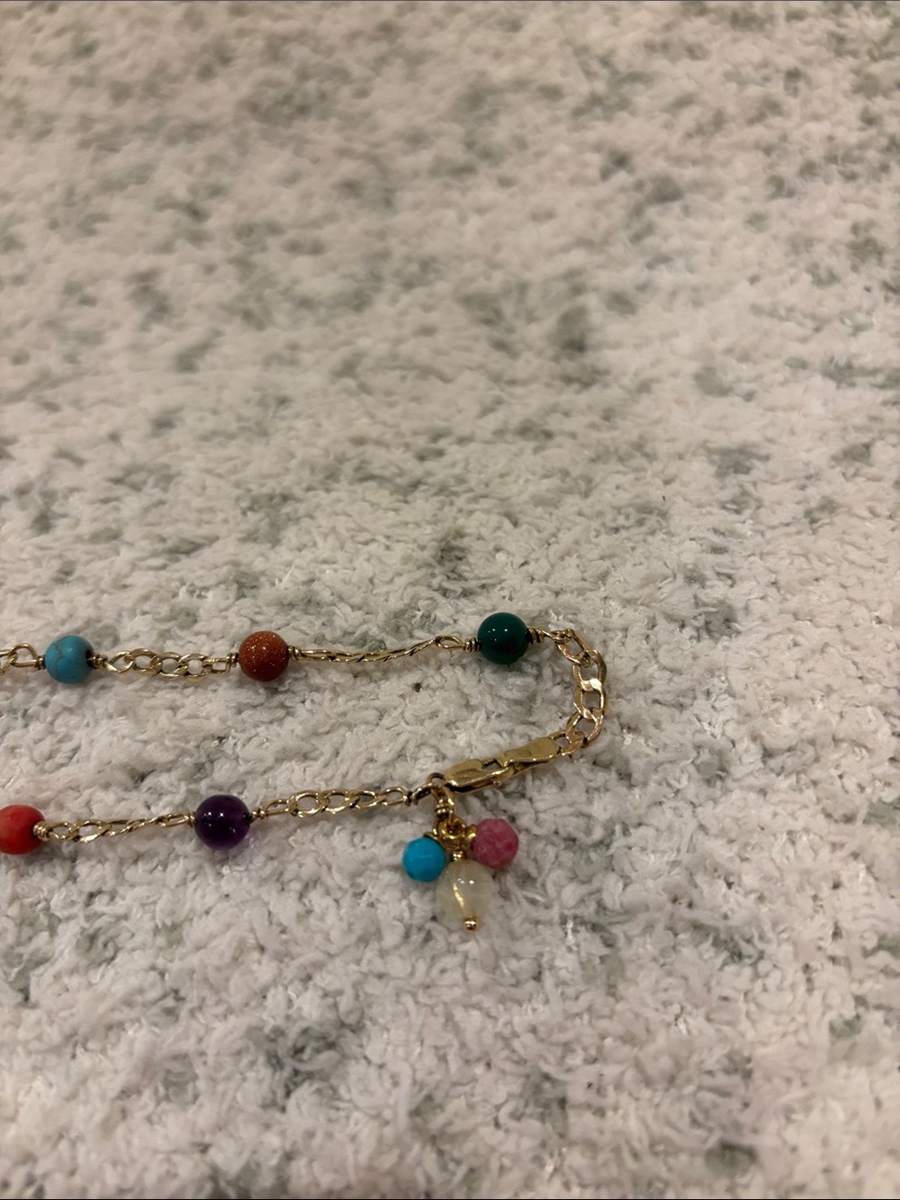 Colorful Semi Prescious Stones Beaded 14 kt Gold Chain Bracelet RS - Picture 3 of 9